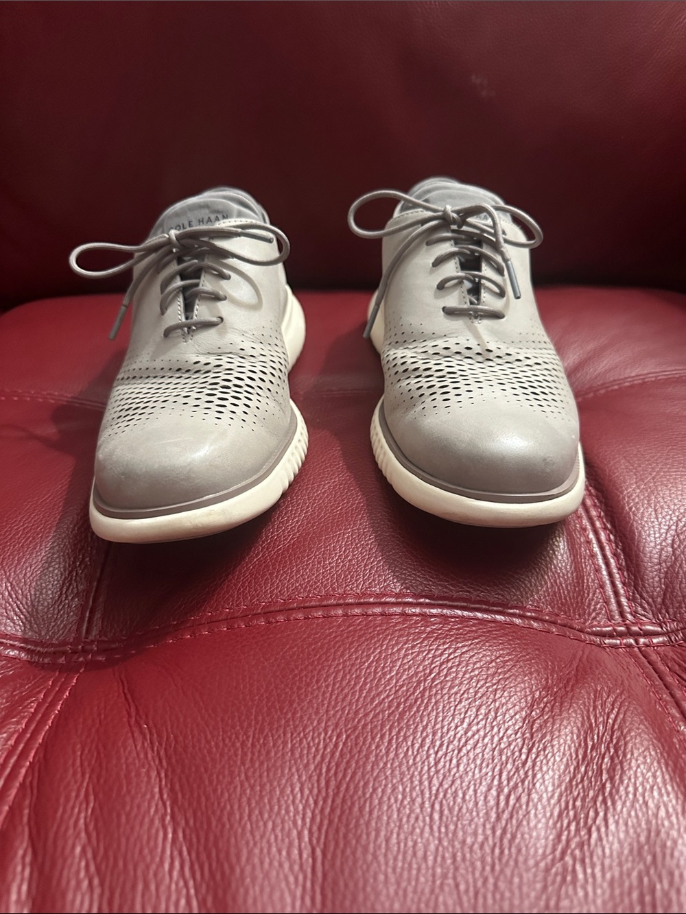 Cole Haan Light Gray Perforated Lace-Up Oxfords with White Sole